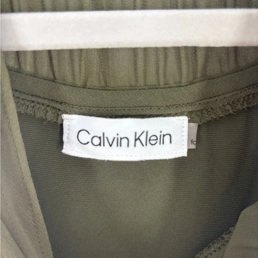 Calvin Klein Dark Green Ruffle Neck Blouse - Picture 2 of 6